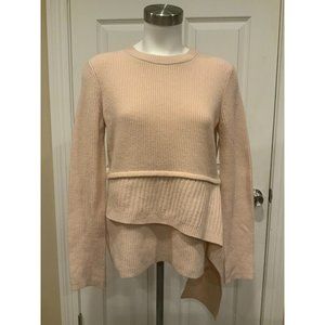 Sies Marjan Light Pink Rib Knit Wool Cashmere Asymmetrical Sweater, Size Small